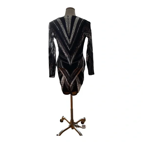 Express silver and black sequin mini fitted dress - size S - Picture 3 of 3